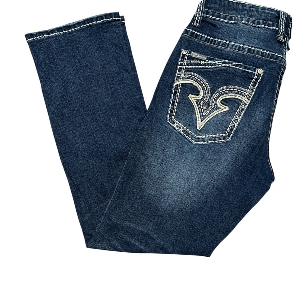Answer Me- Blue Boot Cut Jeans with Contrast Stitching